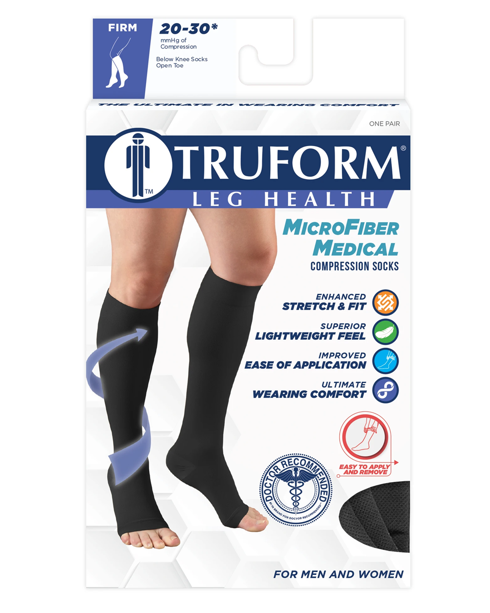 ReliefWear MicroFiber Medical Compression Socks 20-30 Open Toe Infused with Aloe Vera