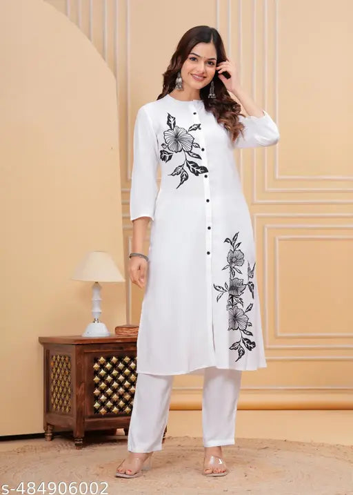 Women Flowers Print A-line Kurta Pant Set